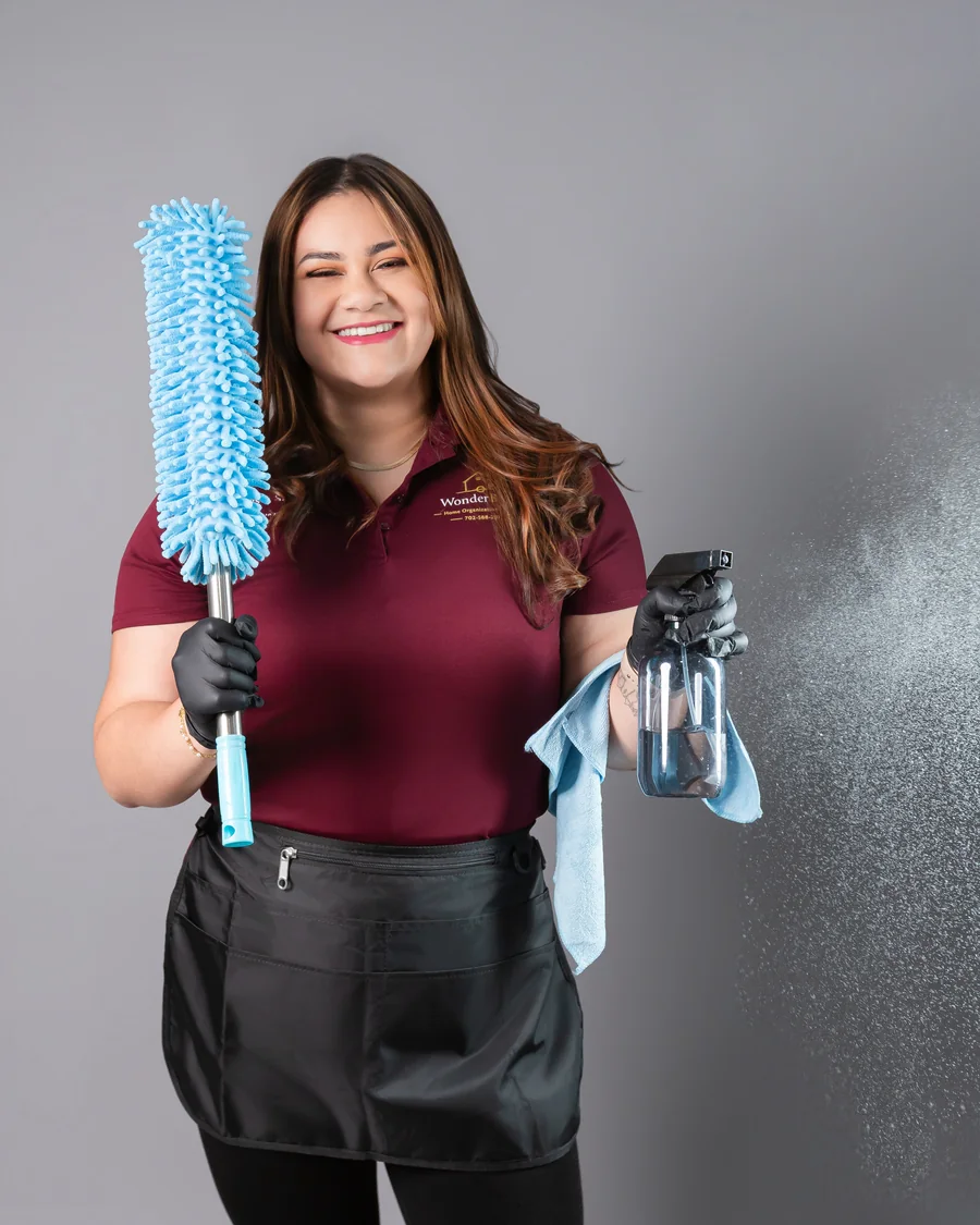 Wonder Bees Services cleaning kit with spray bottle, microfiber cloth and duster