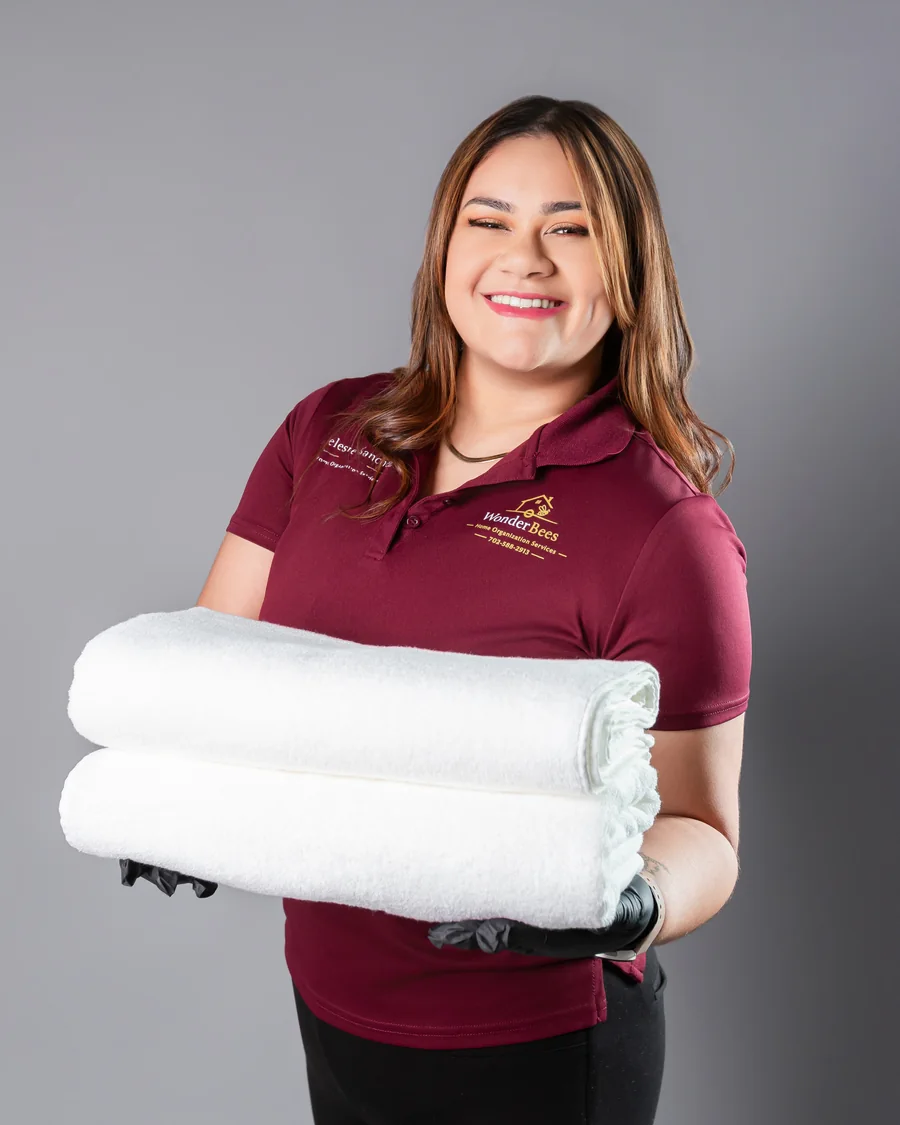 Folded laundry prepared by Wonder Bees Services
